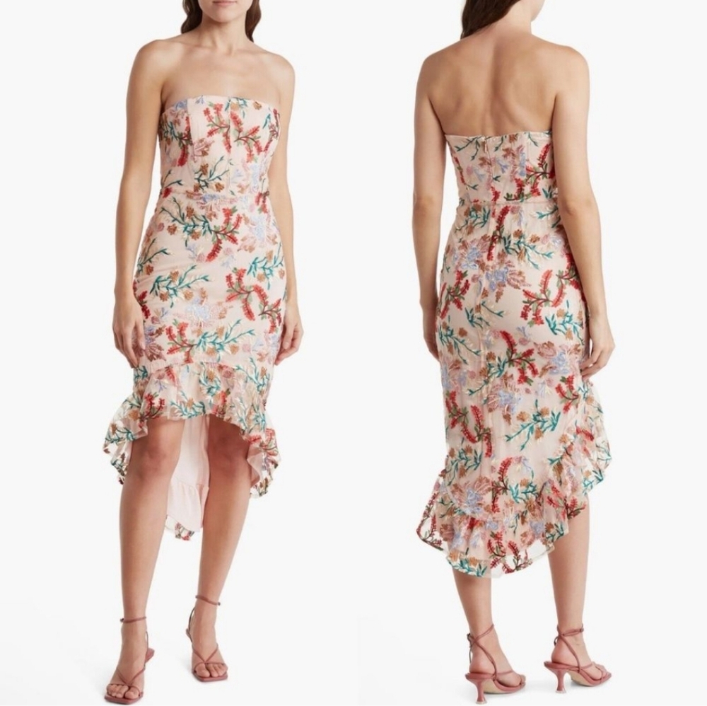 Sam Edelman Pink Embroidered Strapless High-low Dress